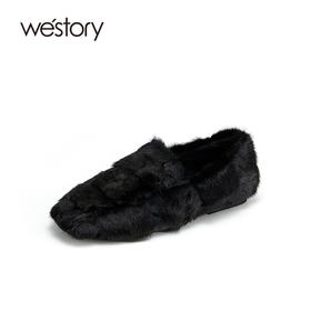 westory2021秋冬新款水貂毛豆豆鞋一脚蹬女鞋S21CM73761