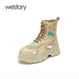 westory商场同款马丁靴女2020新款冬季英伦风短靴厚底内增高潮W20DS80491