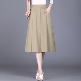 薄款排扣A字裙，长款松紧高腰时尚下装裙时尚新款半身裙MYX-6850