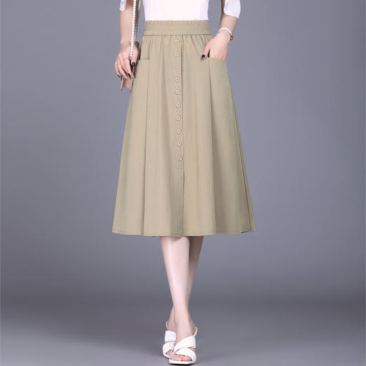 薄款排扣A字裙，长款松紧高腰时尚下装裙时尚新款半身裙MYX-6850 商品图0