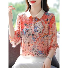 MZ801095 漂亮减龄洋气小衫时尚碎花贵夫人雪纺上衣女七分袖夏装2022年新款