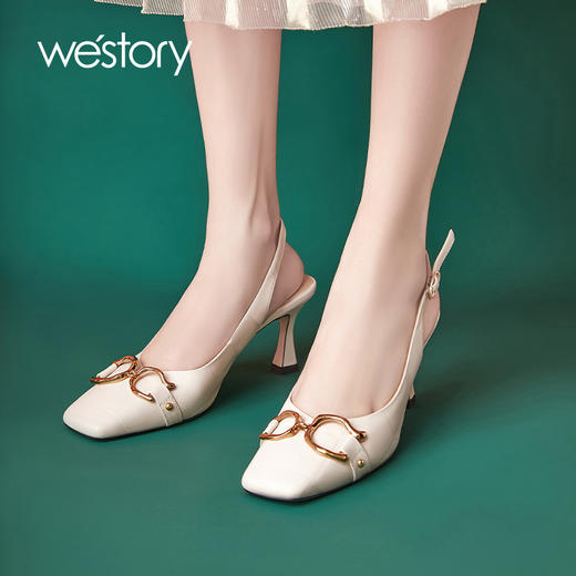 westory女鞋2021年夏季新款漆皮尖头高跟细跟后空凉鞋W21AH53131 商品图0