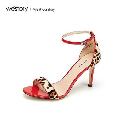 westory2020夏季新品豹纹一字带高跟凉鞋女细跟性感W29BG60021 商品图0