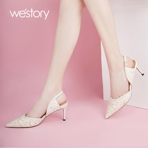 westory女鞋2021夏季新款漆皮尖头高跟鞋细跟包头凉鞋W21AH52971 商品图0