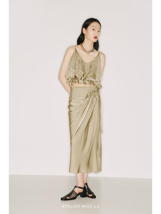 【泰西丝】浅金绿可调节腰围一片式裹身立裁半裙/2200011 商品图2