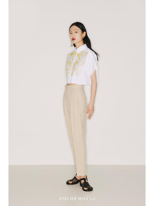 【繁花乐园】品牌定制桑蚕丝印花拼接纯白衬衣/220012B 商品图2