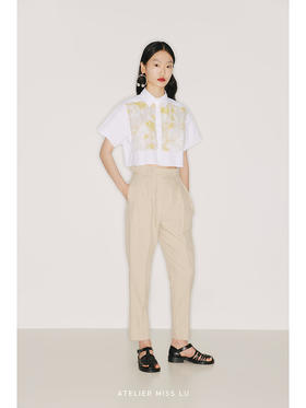 【繁花乐园】品牌定制桑蚕丝印花拼接纯白衬衣/220012B