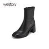 westory2021秋季新款纯色线条感短筒时装靴英伦风高跟S21DS81221 商品缩略图0