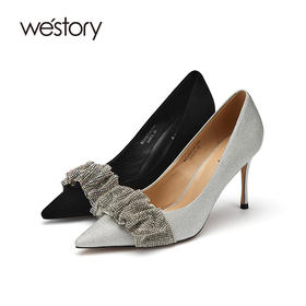 westory女鞋2021秋季新款尖头闪钻高跟鞋W21CE71411