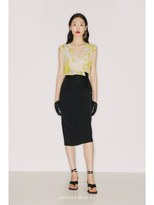 【光点】品牌定制桑蚕丝印花立裁拼接连衣裙/22000018 商品图0