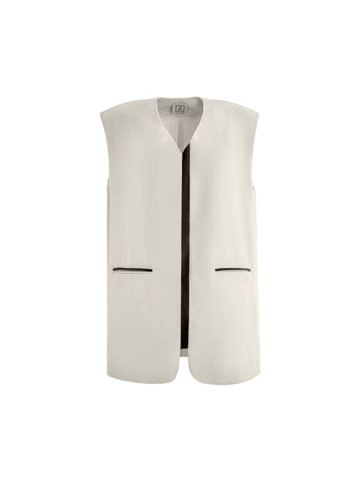 【白日飞行】环保PU皮质撞色拼接浅青白无袖马甲/220017 商品图4