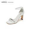 westory2020春夏新款一字扣高跟凉鞋女粗跟金属链条W29BG60151 商品缩略图0