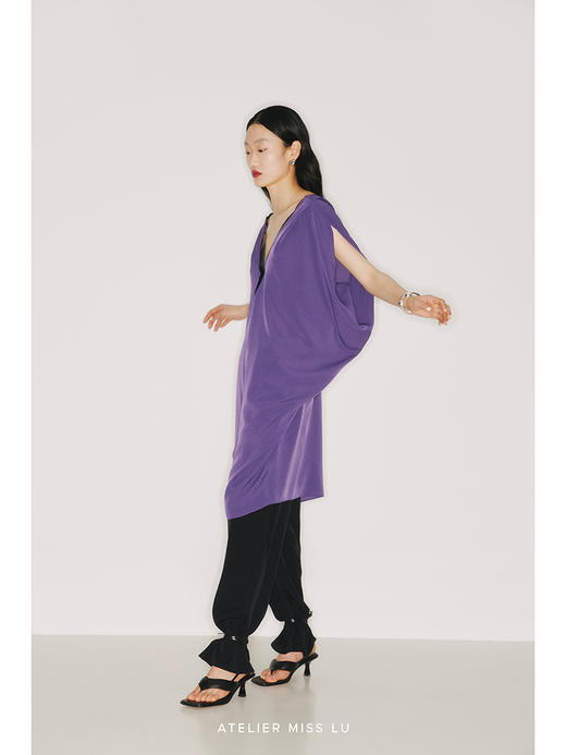 【微风】环保PU皮质撞色拼接浓郁紫立裁连衣裙/22000029 商品图1