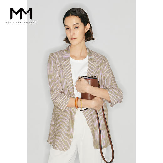 【商场同款】麦檬夏条纹撞色一粒扣下摆开叉西装5C4210981 商品图0