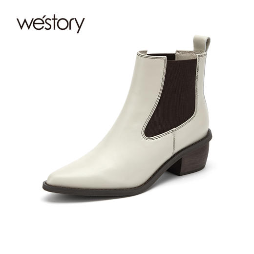 westory2021秋季新款切尔西尖头短靴低跟复古时尚女靴S21DS81291 商品图0