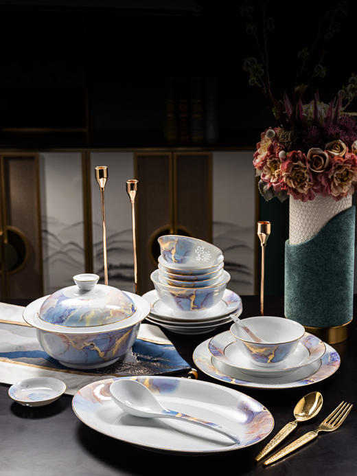 富玉  景德镇餐具新中式大胆撞色浮想餐具套装家用组合 商品图1