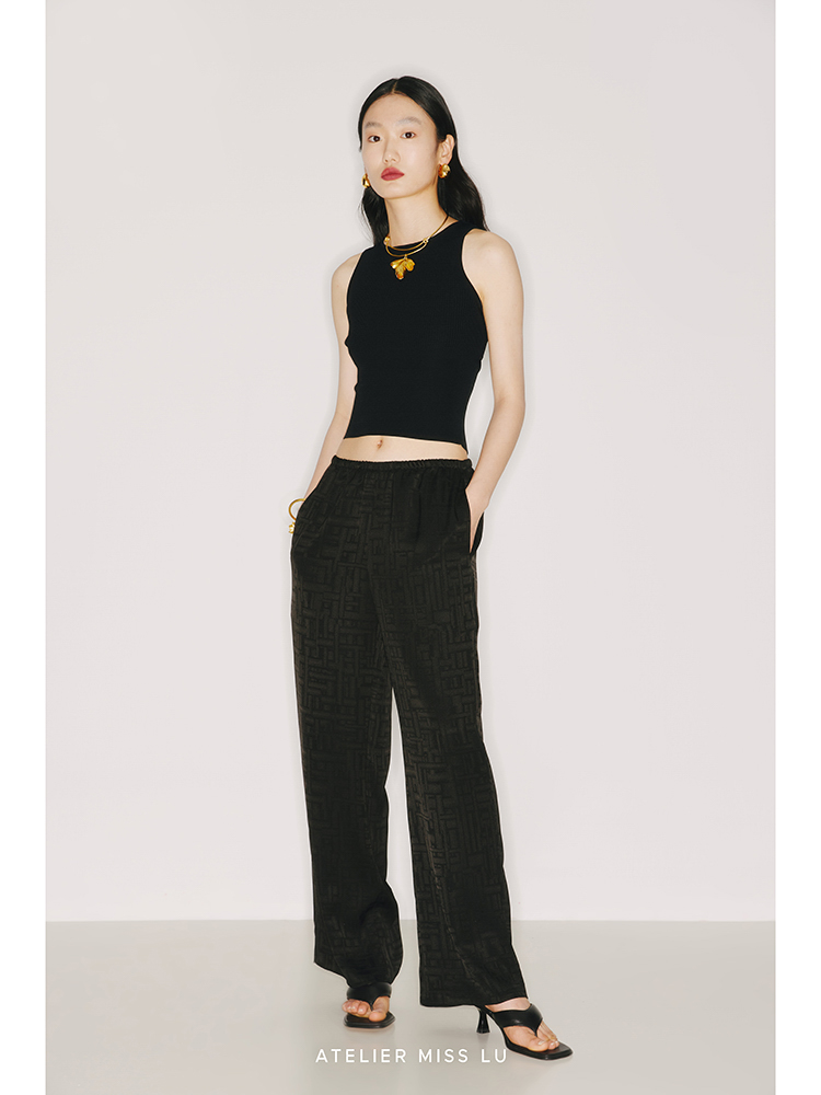 【迷踪】定制款日本进口三醋酸光泽黑垂感长裤/2200013A