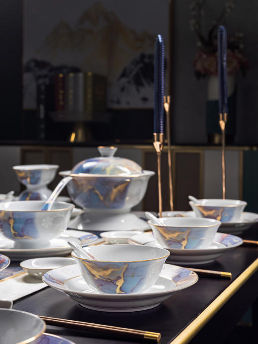 富玉  景德镇餐具新中式大胆撞色浮想餐具套装家用组合 商品图4