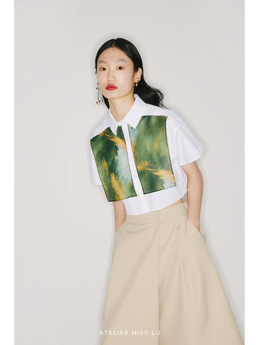 【芝山森林】品牌定制印花欧根纱飘片设计纯白衬衣/220012A 商品图2