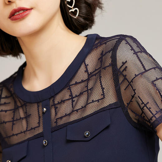 米思阳夏季新款气质优雅拼接镂空蕾丝修身显瘦短袖连衣裙1288 商品图4