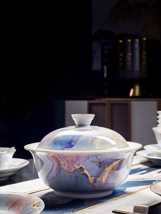 富玉  景德镇餐具新中式大胆撞色浮想餐具套装家用组合 商品图5