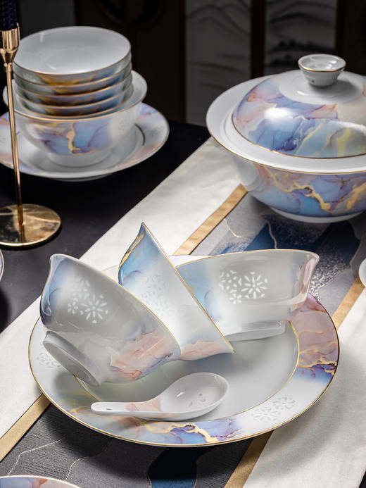 富玉  景德镇餐具新中式大胆撞色浮想餐具套装家用组合 商品图3