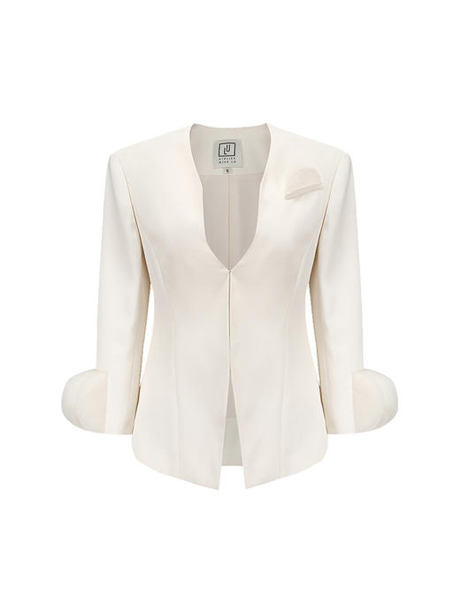 【塔罗】重工圆片拼接水流开襟北极狼白收腰外套/220011B 商品图4