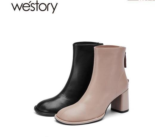 westory2021年秋季短靴女新款单靴短筒粗高跟靴子复古S21DS81201 商品图0