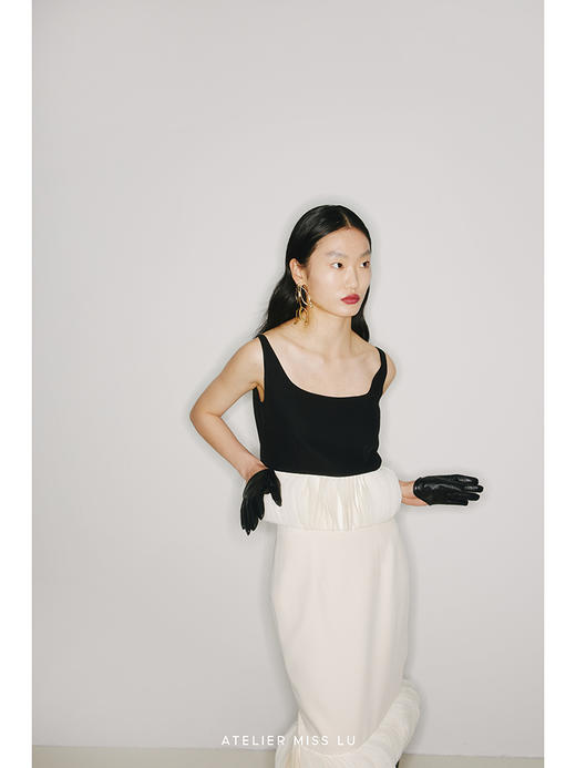 【琴尾】下摆重工圆片欧根纱拼接象牙白半裙/220001B 商品图3