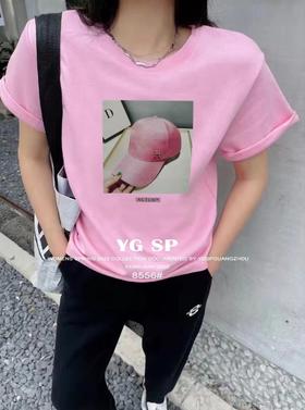 女H字母帽短T8556