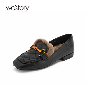 westory乐福鞋女2020新款英伦风真皮漆皮加绒链条单鞋S21AM52311