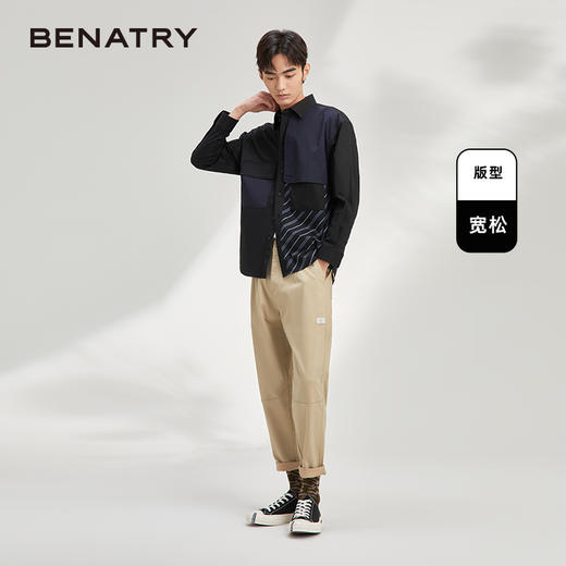 贝纳川简约工装衬衫男2023春季新款美式休闲条纹拼接潮牌外套ECY311001402 商品图3