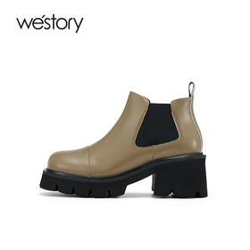 westory2021秋季新品时尚切尔西短靴粗跟烟筒靴车风S21DS81331