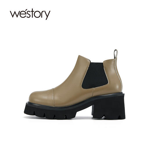 westory2021秋季新品时尚切尔西短靴粗跟烟筒靴车风S21DS81331 商品图0