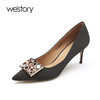 westory高跟鞋女2021年新款春季婚鞋新娘鞋细跟金属扣W21AE52021 商品缩略图0