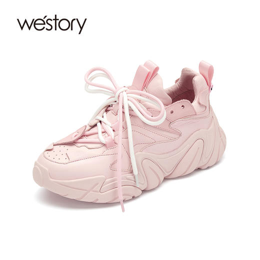 westory女鞋2021春季新款牛皮纯色厚底老爹鞋深口运动鞋52831 商品图0