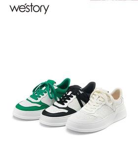 westory透气休闲运动鞋22年春季新款厚底真皮时尚女鞋德训鞋S22AM54621