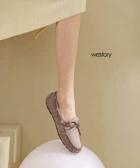westory2021秋冬新质感平底懒人一脚蹬毛毛鞋圆头绒里减龄乐福鞋S22AM54391