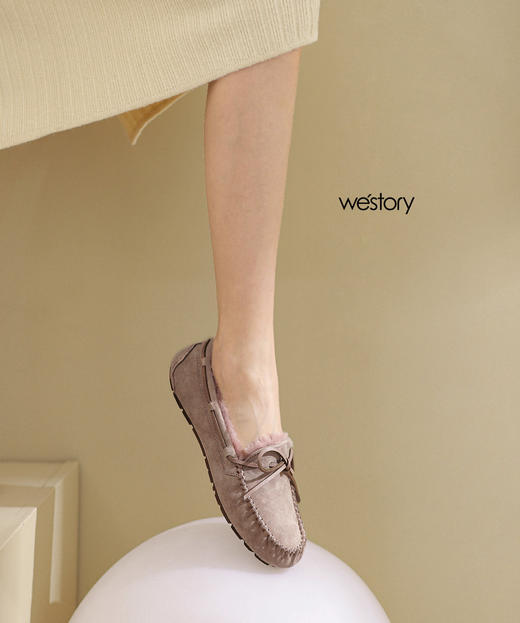 westory2021秋冬新质感平底懒人一脚蹬毛毛鞋圆头绒里减龄乐福鞋S22AM54391 商品图0