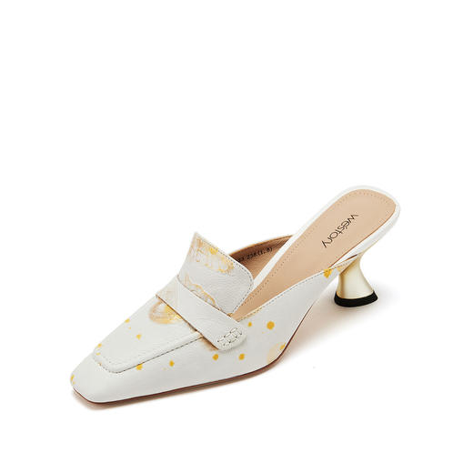 westory女鞋2021夏季新款小方头粗跟彩绘穆勒拖凉拖可外穿女W21AH52951 商品图0