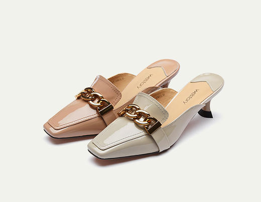 westory女鞋2021夏季新款漆皮高跟包头穆勒拖后空凉鞋S21AH53121 商品图0