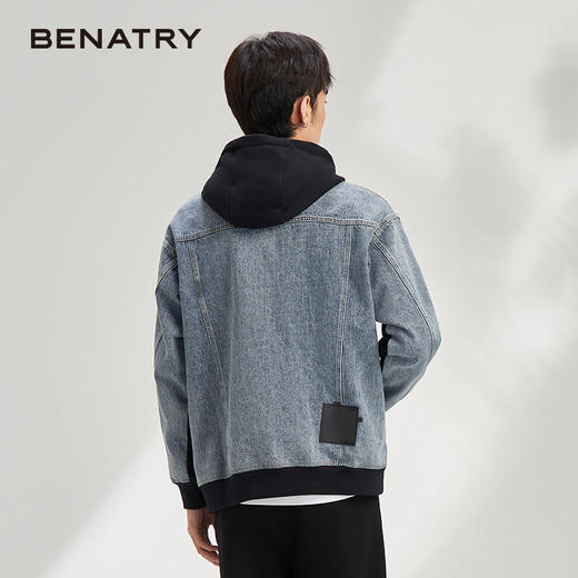 贝纳川宽松复古牛仔拼接卫衣男潮ins连帽情侣外套ECY324021402 商品图4