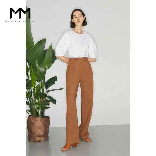 【商场同款】麦檬夏复古杂色一粒扣高腰休闲阔腿裤5C5151171 商品图1