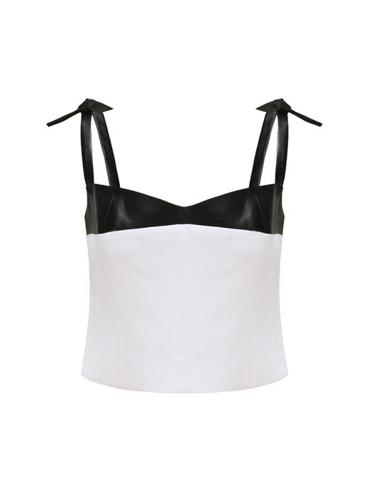 【优氧】肩带打结设计流线领环保皮革纯白小上衣/22002 商品图4