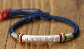 灵机生活馆银款六字真言手链男女可带