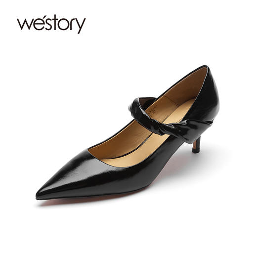westory女鞋2021秋季新款真皮尖头高跟细跟玛丽珍鞋W21CE70851 商品图0