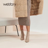 westory2020冬季新版小羊皮时装靴女尖头细跟中筒靴W20DS80231 商品缩略图0