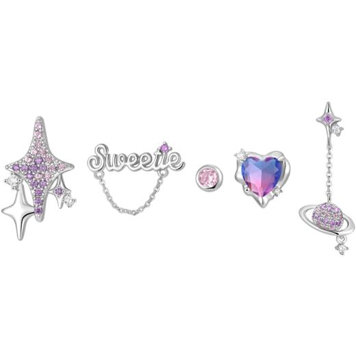 ZEGL设计师银河甜心系列四芒星耳钉女爱心耳环酷925银针小众耳饰 商品图6