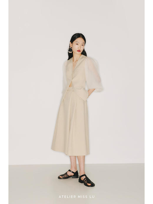 【共伴】腰部斜拉设计燕麦浅驼A字高腰阔腿裤/2200012B 商品图0