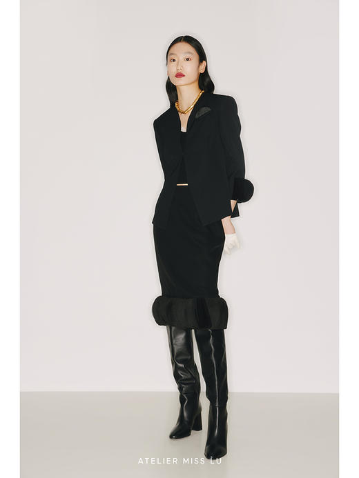 【琴尾】下摆重工圆片薄纱拼接黑色半裙/220001A 商品图0